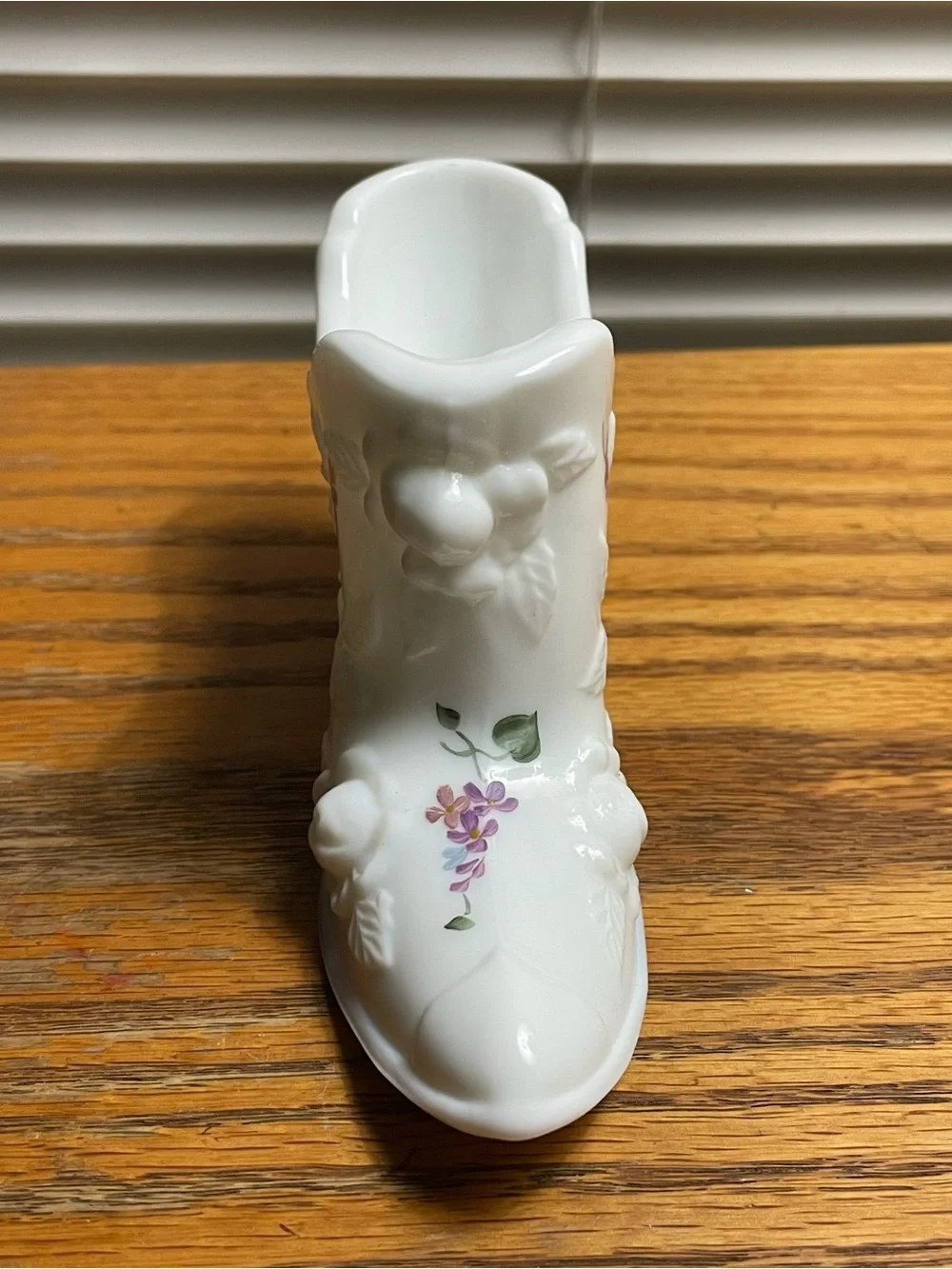 Fenton White Milk Glass S. Hopkins Victorian Shoe Slipper Hand Painted & Signed